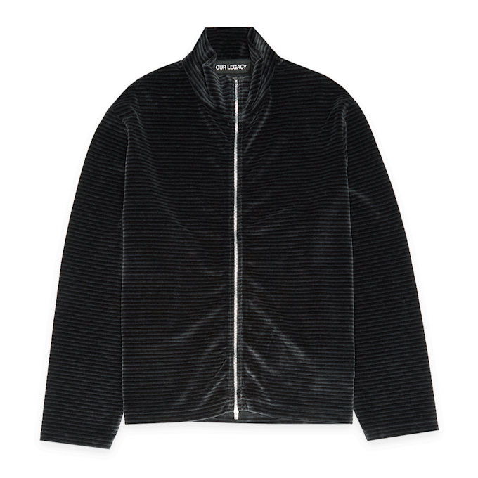 Our Legacy Shrunken Fullzip Polo Velour grijs 86654 1