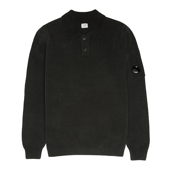 C. P. Company Knitwear Polo Collar In Chenille Cotton schwarz 87561 1