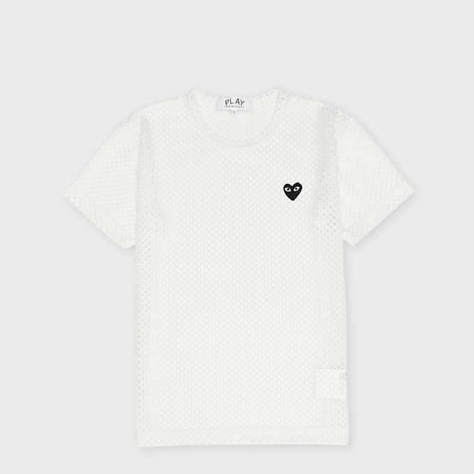Comme des Garcons Play T-Shirt Red Emblem Mesh Black Heart weiß 96051 1