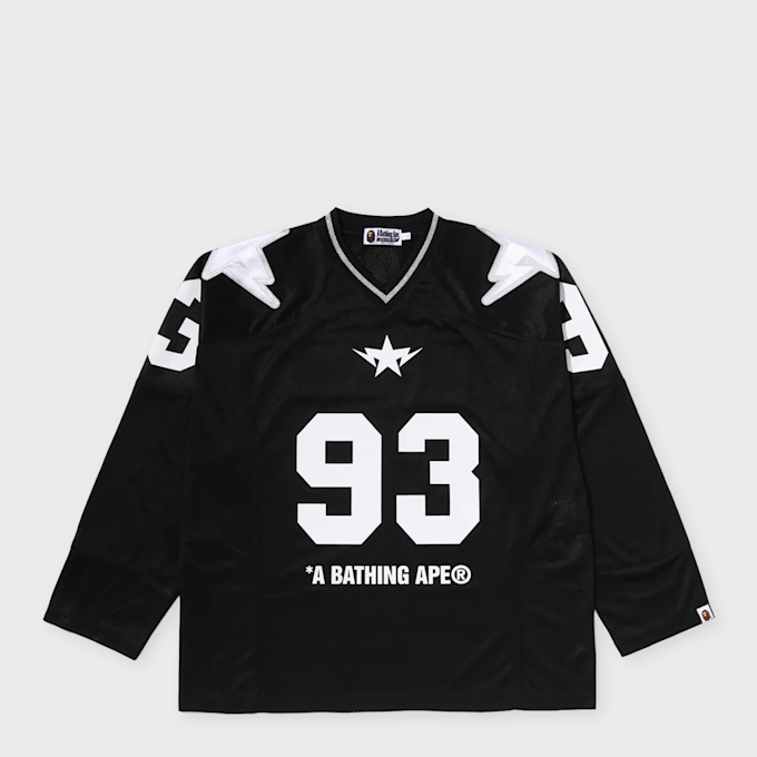 A Bathing Ape Line Camo Multi Logo Cropped Fit Football Jersey black 99512 1