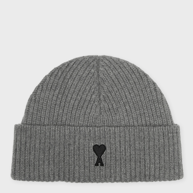 AMI PARIS Beanie With Contrasted Ami De Coeur grey 106029 1