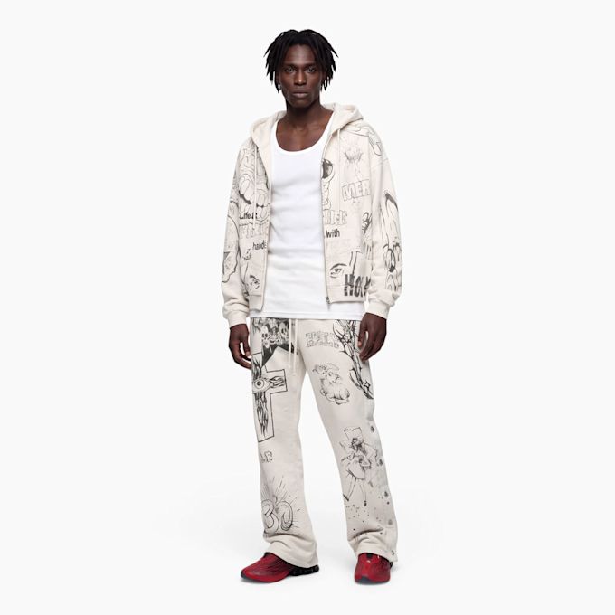 HELLSTAR Grafitti Mirror Face Sweatpants beige 106154 2