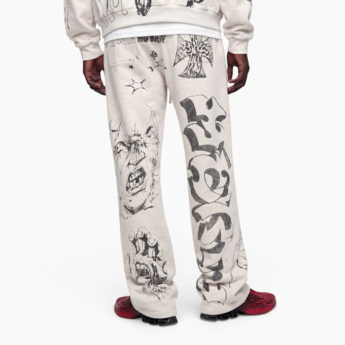 HELLSTAR Grafitti Mirror Face Sweatpants beige 106154 3