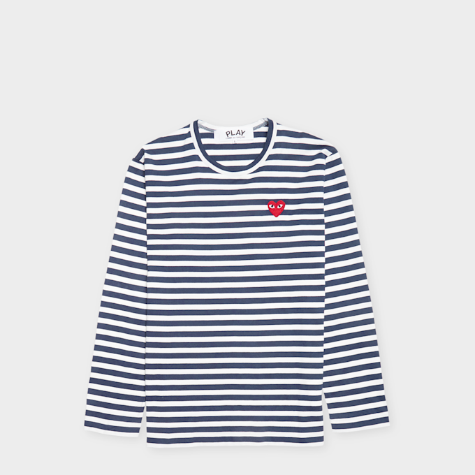 Comme des Garcons Play Play Red Heart Striped Long Sleeve T-Shirt blau 57212 1