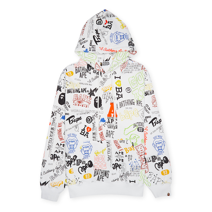 A Bathing Ape Hand Draw Pattern Shark Pullover Hoodie multicolor 83784 1