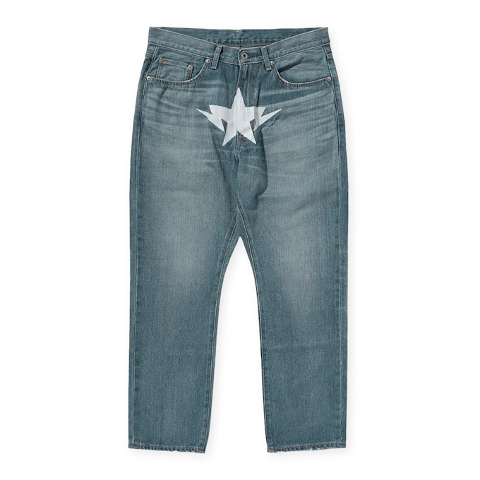 A Bathing Ape Fake Print Sta Loose Fit Denim Pants blue 89836 1