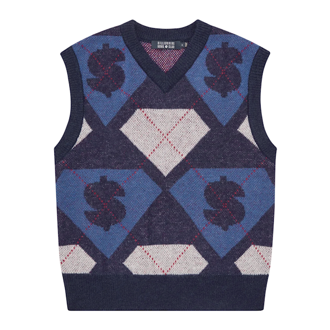 Billionaire Boys Club Diamonds & Dollars Argyle Knitted Vest bleu 90175 1