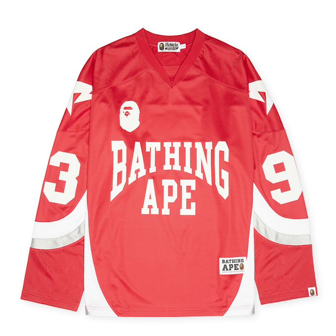 A Bathing Ape&nbsp; Line Camo Jacquard Logo Relaxed Fit Ice Hockey Jersey rouge 92426 1