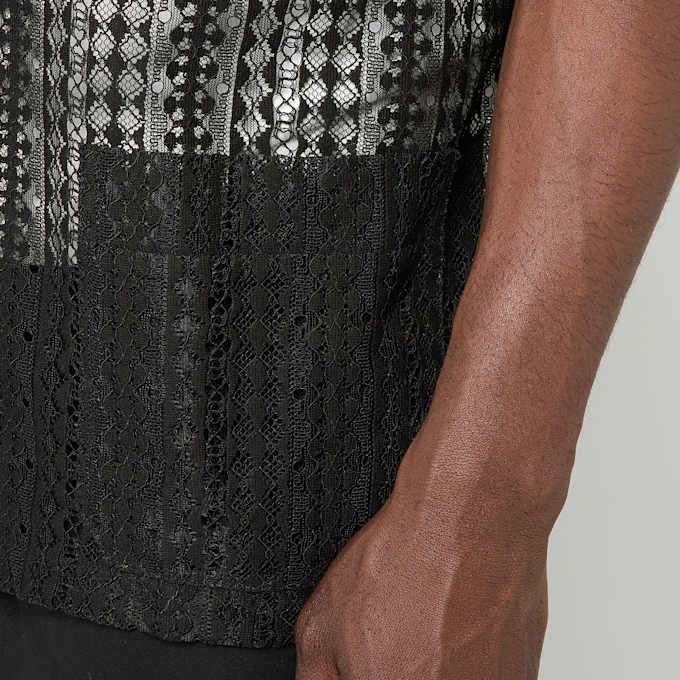 Needles Widespread Collar Shirt  Raschel Lace (Crochet) black 95823 3