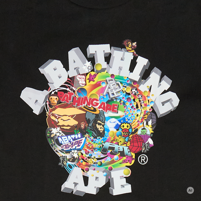 A Bathing Ape Colorful 3D Graphic College Tee zwart 104966 3