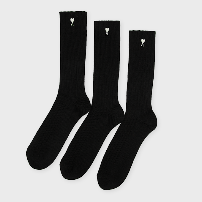 AMI PARIS Pack Three Ami De Coeur Embroidery Socks black 106031 1