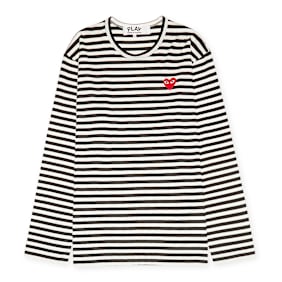 Comme des Garcons Play Play Red Heart Striped Long Sleeve T-Shirt zwart
