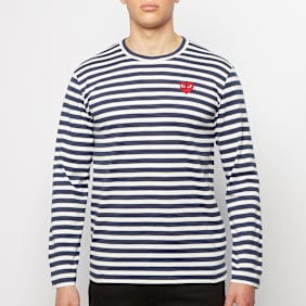 Comme des Garcons Play Play Red Heart Striped Long Sleeve T-Shirt blauw