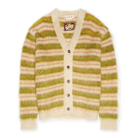 Marni V- Neck Longsleeve Cardigan Slitriped beige