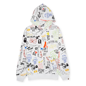 A Bathing Ape Hand Draw Pattern Shark Pullover Hoodie multi-colour