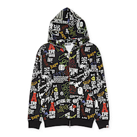 A Bathing Ape Hand Draw Pattern Shark Zip Hoodie M black