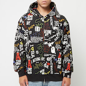 A Bathing Ape Hand Draw Pattern Shark Zip Hoodie M zwart