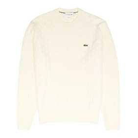 Lacoste Cable Knit Carded Wool Crew Neck Sweater beige