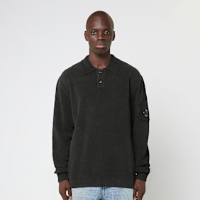 C. P. Company Knitwear Polo Collar In Chenille Cotton schwarz