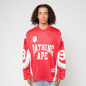 A Bathing Ape Line Camo Jacquard Logo Relaxed Fit Ice Hockey Jersey rot