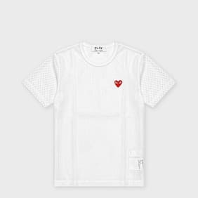 Comme des Garcons Play T-Shirt Red Emblem Mesh Red Heart white