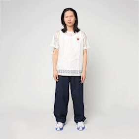 Comme des Garcons Play T-Shirt Red Emblem Mesh Red Heart wit