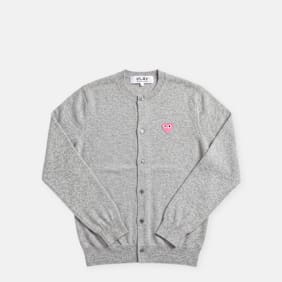 Comme des Garcons Play Round Neck Cardigan Pink Emblem grey
