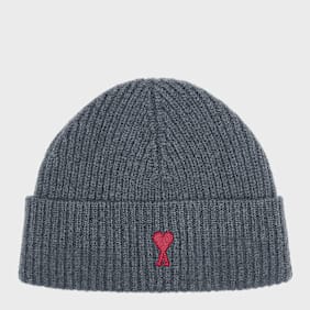AMI PARIS Beanie With Red Ami De Coeur gris chine/rouge Undefined Color