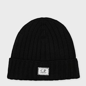 C. P. Company Extrafine Merino Wool Logo Beanie black