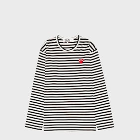 Comme des Garcons Play Play Red Heart Striped Long Sleeve T-Shirt schwarz