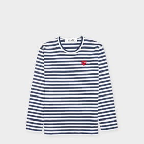 Comme des Garcons Play Play Red Heart Striped Long Sleeve T-Shirt blue