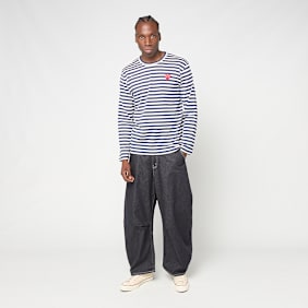Comme des Garcons Play Play Red Heart Striped Long Sleeve T-Shirt blue