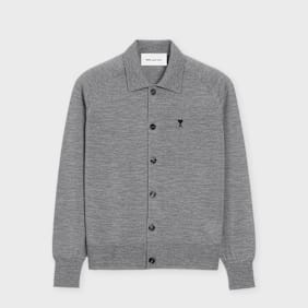AMI PARIS Shirt Collar Cardigan Contrasted Ami De Coeur grey
