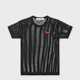 Comme des Garcons Play T-Shirt Red Emblem Mesh Red Heart schwarz