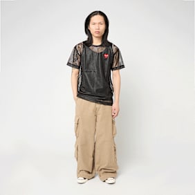 Comme des Garcons Play T-Shirt Red Emblem Mesh Red Heart schwarz