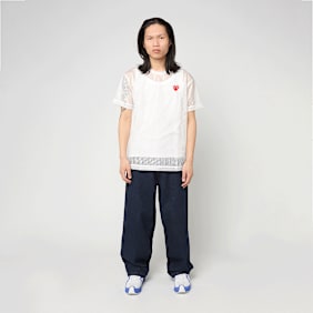 Comme des Garcons Play T-Shirt Red Emblem Mesh Red Heart weiß