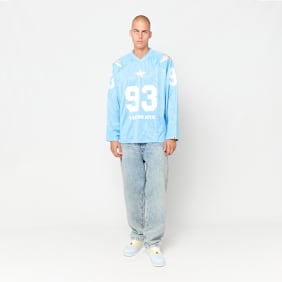 A Bathing Ape Line Camo Multi Logo Cropped Fit Football Jersey blauw