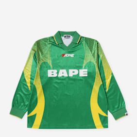 A Bathing Ape Ape Flame Monogram Jacquard Logo Football Jersey grün