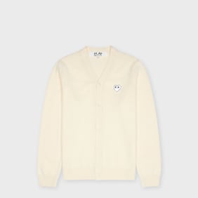 Comme des Garcons Play V-Neck Cardigan White Emblem beige