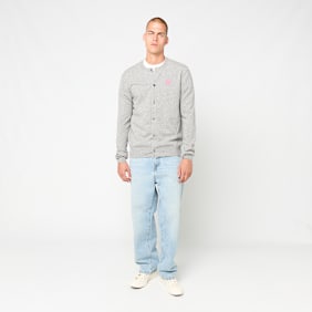 Comme des Garcons Play Round Neck Cardigan Pink Emblem grau