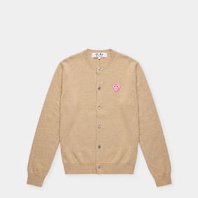 Comme des Garcons Play Round Neck Cardigan Pink Emblem beige