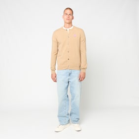 Comme des Garcons Play Round Neck Cardigan Pink Emblem beige