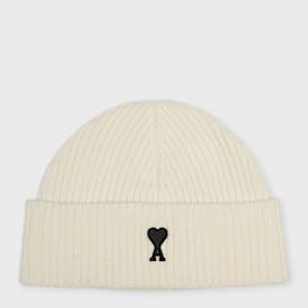 AMI PARIS Beanie With Contrasted Ami De Coeur Beige