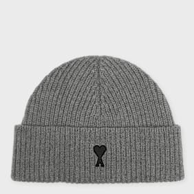 AMI PARIS Beanie With Contrasted Ami De Coeur Grau