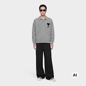 AMI PARIS Polo Sweater Contrasted ADC grey