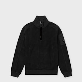 C. P. Company Sweatshirt Polo Collar Brushed Schwarz
