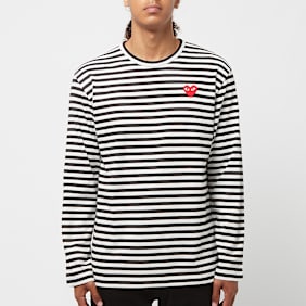 Comme des Garcons Play Play Red Heart Striped Long Sleeve T-Shirt zwart