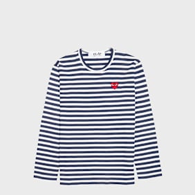 Comme des Garcons Play&nbsp; Play Red Heart Striped Long Sleeve T-Shirt bleu