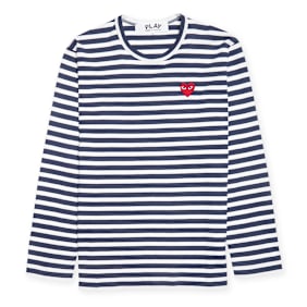 Comme des Garcons Play Play Red Heart Striped Long Sleeve T-Shirt blau