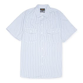Beams Plus Work Short Sleeve Stripe COOLMAX® blauw
